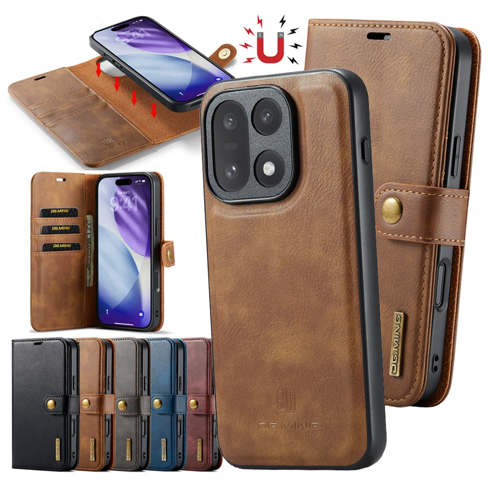 Leather Wallet Card Holder Phone Cover - Магнитный кожаный чехол-флип 2-в-1 для OnePlus