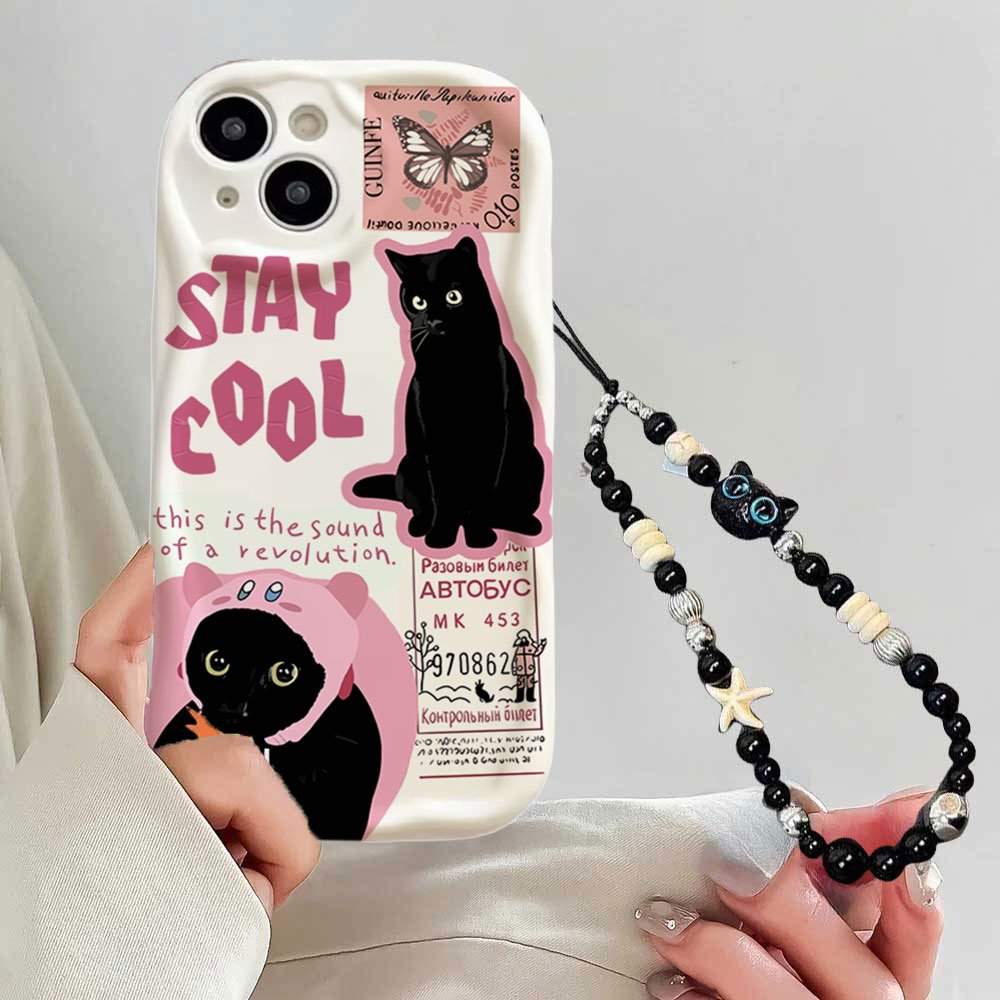 Чехол для телефона с черным ко – обзор и цена Cute Cartoon Wrist Strap Silicone Case