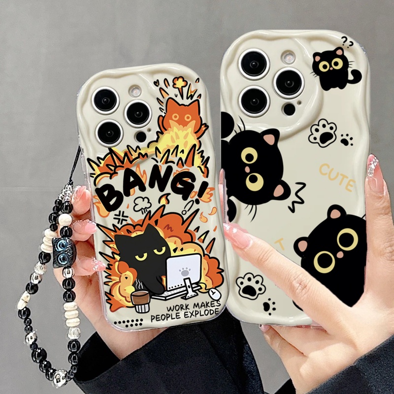 Чехол для телефона с черным ко – обзор и цена Cute Cartoon Wrist Strap Silicone Case