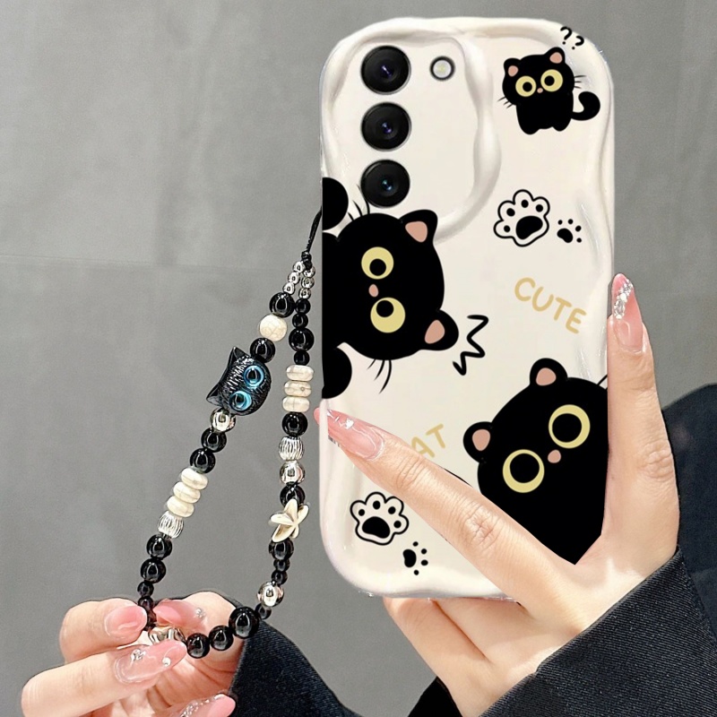 Чехол для телефона с черным ко – обзор и цена Cute Cartoon Wrist Strap Silicone Case